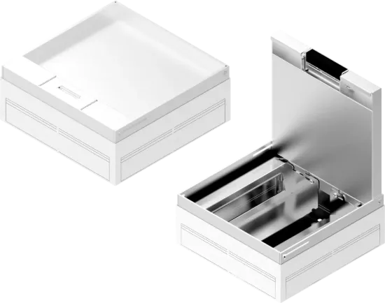 Зображення Коробка оцинкована з блокуванням відкривання та алюмінієвою кришкою для підлогової кабельної каналізації POKZA180H110W (231830)