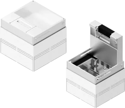 Зображення Коробка оцинкована з блокуванням відкривання та кришкою з нержавіючої сталі для підлогової кабельної каналізації POKZ250H110KE (252531)