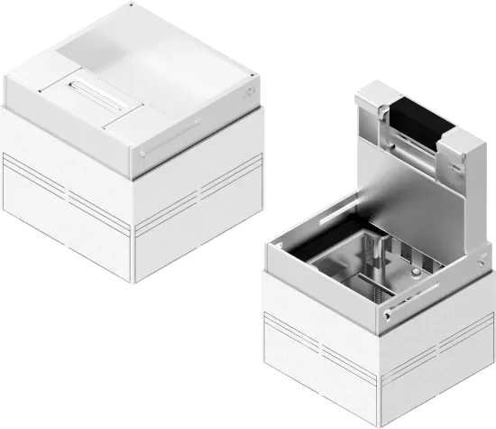 Зображення Коробка оцинкована з блокуванням відкривання та кришкою з нержавіючої сталі для підлогової кабельної каналізації POKZS180H110GE (241833)