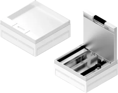 Зображення Коробка оцинкована з блокуванням відкривання та кришкою з нержавіючої сталі для підлогової кабельної каналізації POKZ250H110WE (232531)